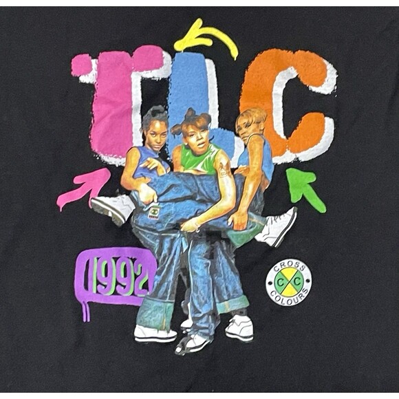 Cross Colours TLC VTG 1992 T-Shirt Graphic Tee Mens Size S Hip Hop 90s - Picture 2 of 4